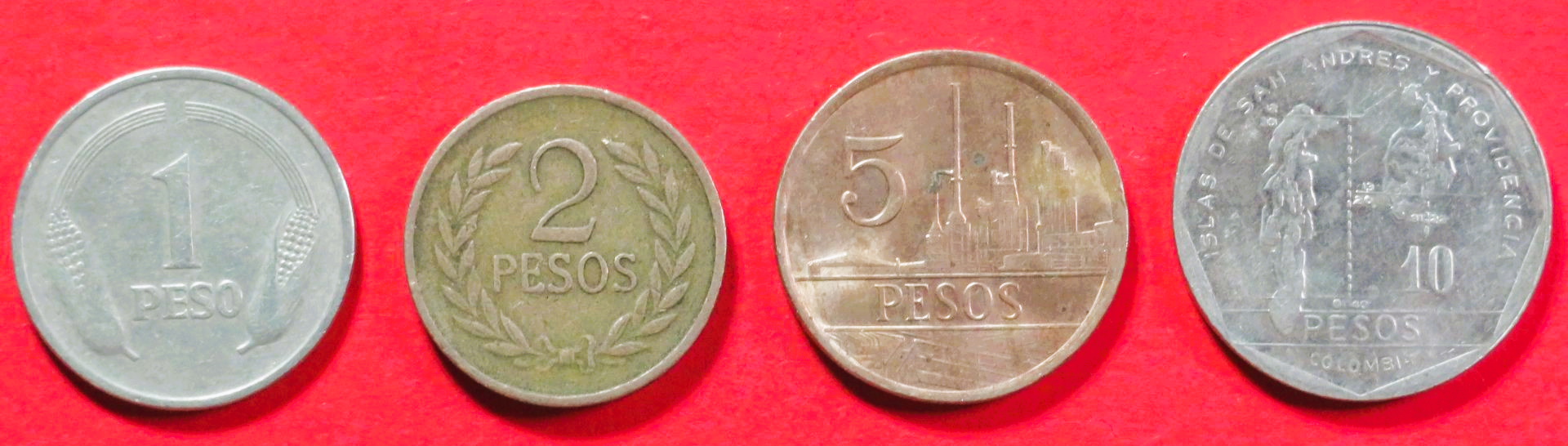 Kolumbien - Set 4:  1/2/5/10 Pesos, 1974-1989, gebraucht (used / ss), # 94-97