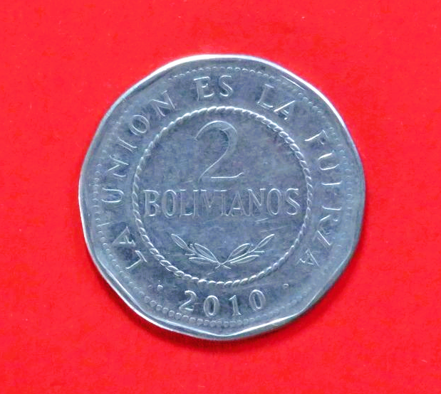 Bolivien, 2 Bolivianos, 2010+, gebraucht (used / ss)