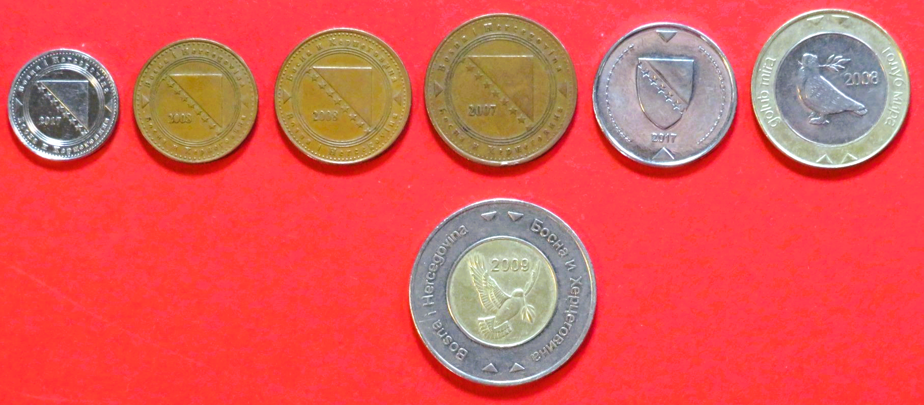 Bosnia-Herzegovina - Set 1: 5/10/20/50 Feninga + 1/2/5 Maraka, 1998+, circulated (used / vf+)