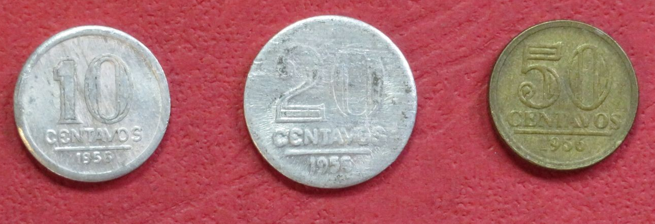 Brazil - Set 2: Lot of 3 coins, 10,20,50 Centavos,1956-1961, circulated (USED / vf) 