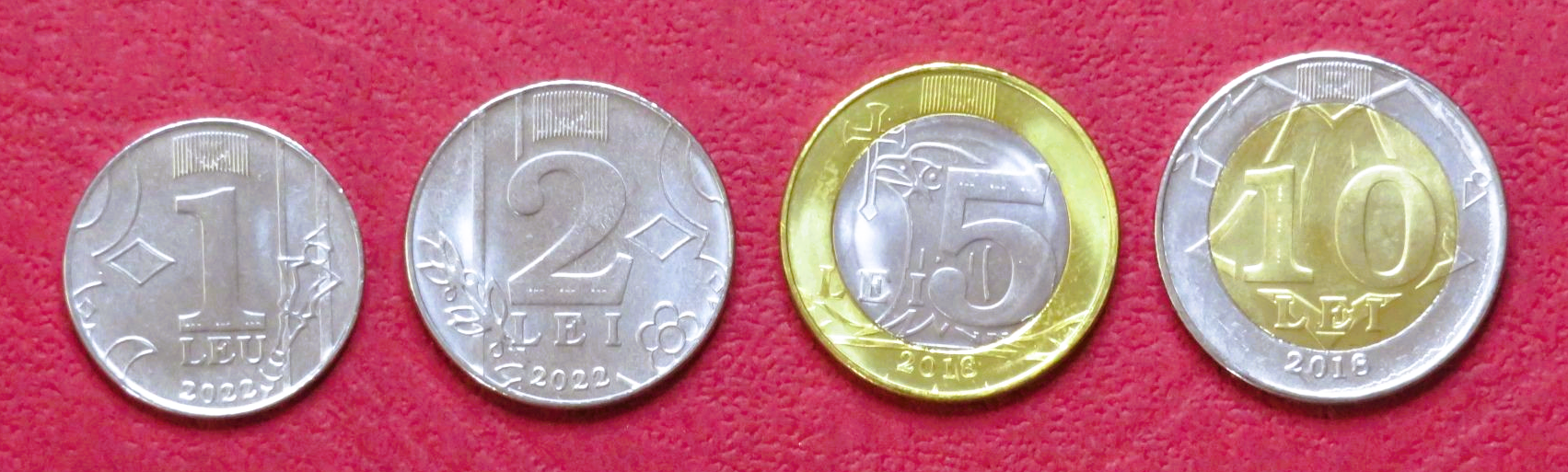 Moldawien, Set 4 Münzen, 1-10 Lei, 2018-22, bankfrisch (UNC)