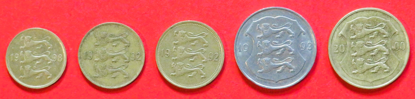 Estland - Set 1:  10/20/50 Senti + 1/1 Kroon, 1991+, gebraucht (used / ss), # 23-26
