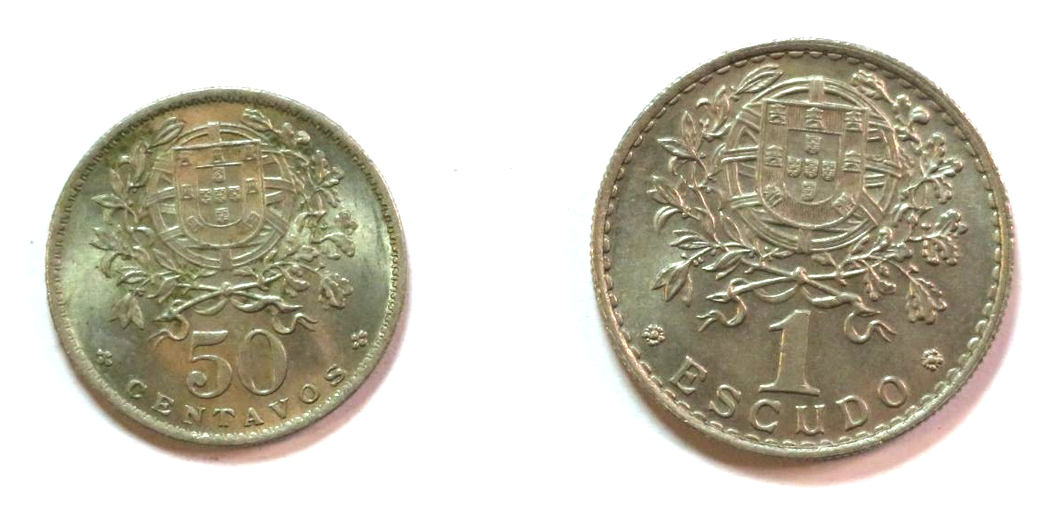 Portugal - Set 1: set of 2 coins, 0,5 + 1 Escudo, 1927-1968, circulated (USED / vf)