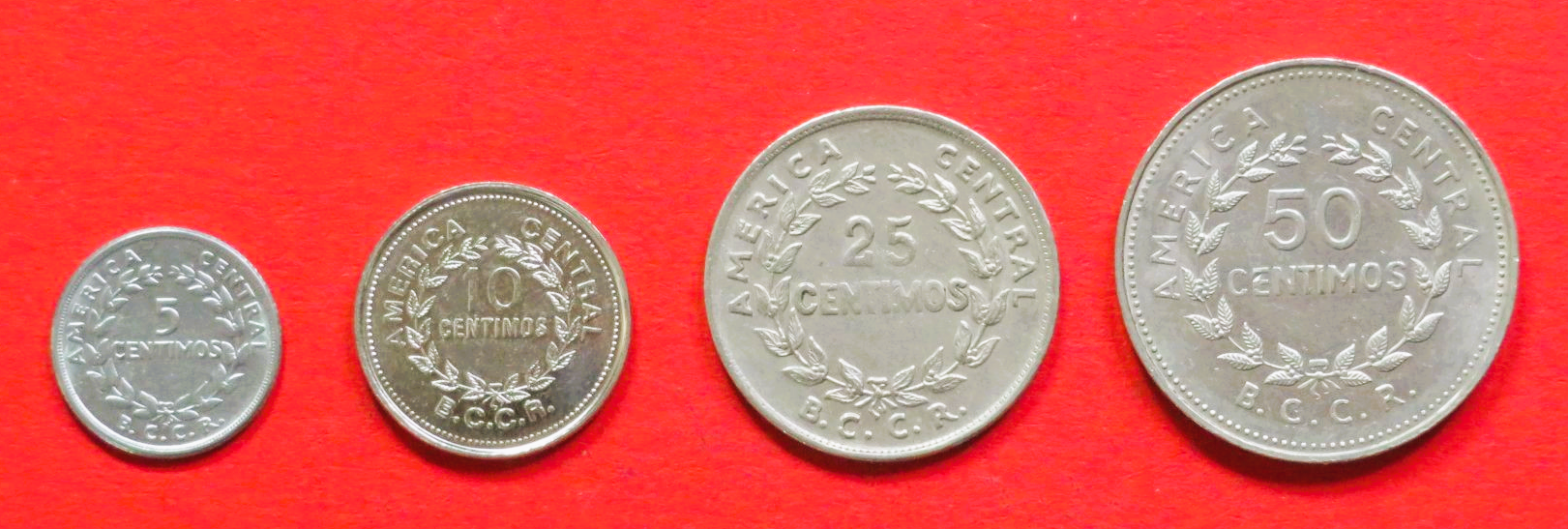 Costa Rica - Set: 5/10/25/50 Centimos, 1958-1979, gebraucht (used / ss-vz), # 33a/42a/43/44