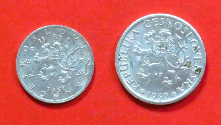 Tschechoslowakei - Set 7:  50 Heller + 1 Krone, 1951-1953, gebraucht (USED / ss)