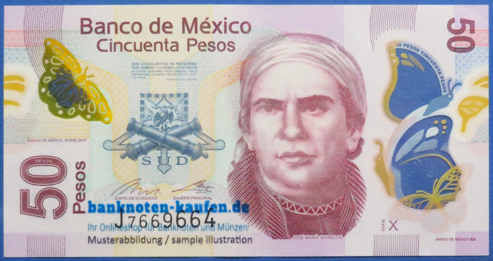 Mexiko, 50 Pesos, 2017, gebraucht (USED / VF), Polymer, P-123A