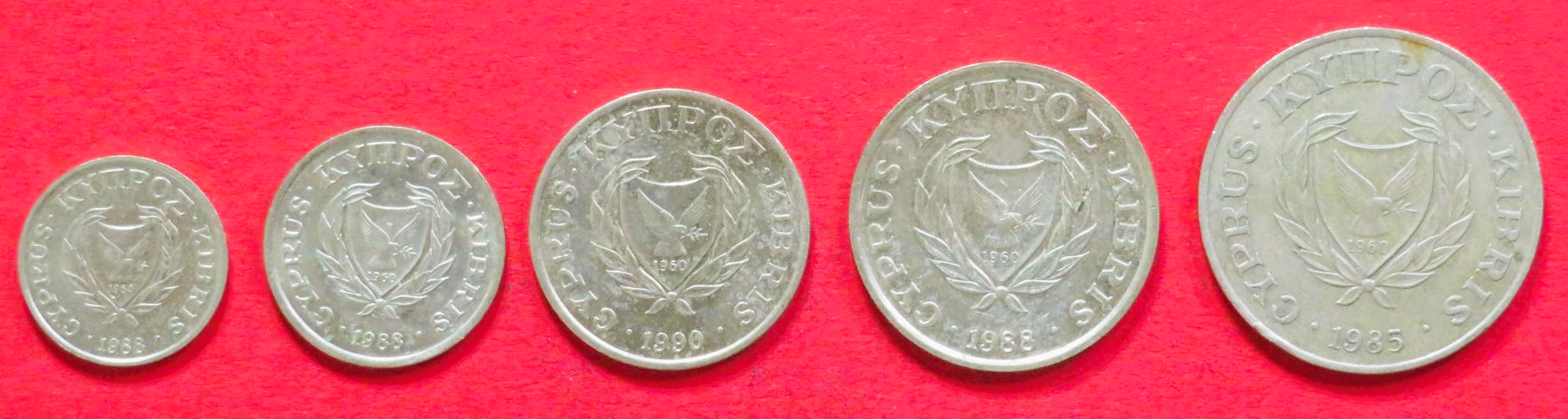 Zypern - Set 2:  1/2/5/10/20 Cents, 1985-1990, gebraucht (used / ss+), # 53-57