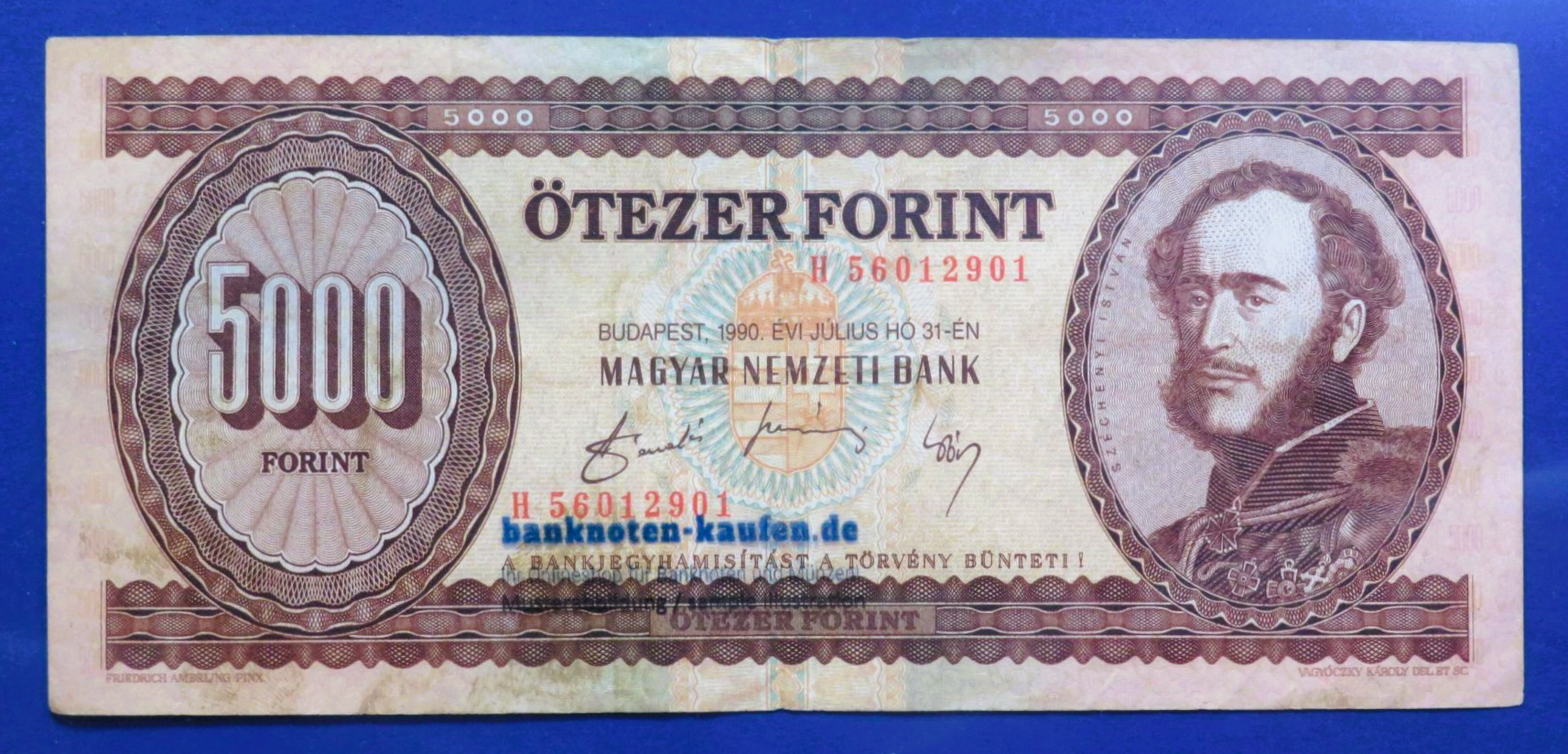Hungary - 5,000 Forint, 1990, circulated (USED / VF), P-177a
