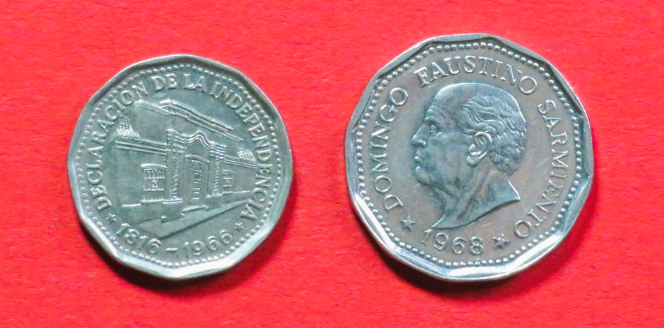 Argentina - Set 4:  10/25 Pesos, 1966/1968, circulated (used / vf), Commemorative issue, # 62/63