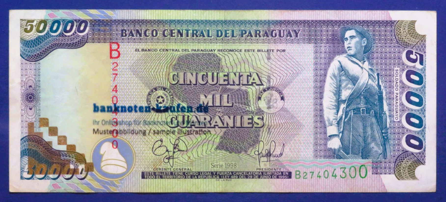 Paraguay - 50,000 Guaranies, 1998, circulated (USED / VF), P-218