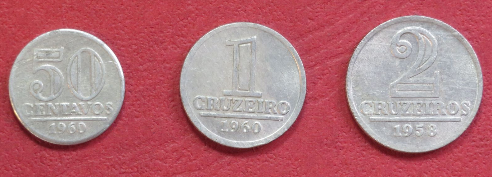 Brazil - Set 3: Lot of 3 coins, 0,5-2 Cruzeiros, 1957-1961, circulated (USED / vf) 