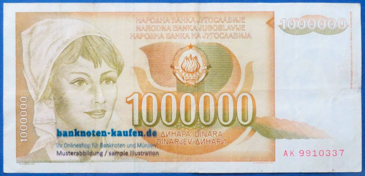 Jugoslawien, 1.000.000 Dinara, 1989, gebraucht (USED / VF), P-99