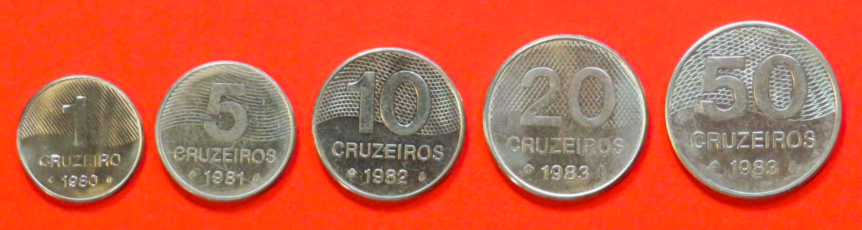 Brazil - Set 6: 1/5/10/20/50 Cruzeiros, 1979-1984, circulated (used / vf)