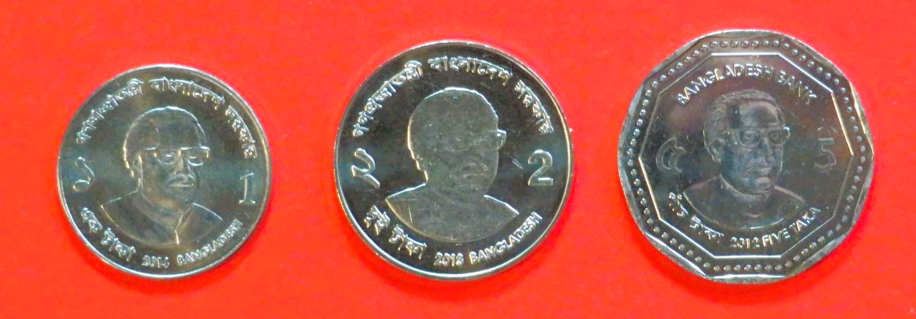 Bangladesh - Set 1:  1/2/5 Taka, 2012+, uncirculated (unc)
