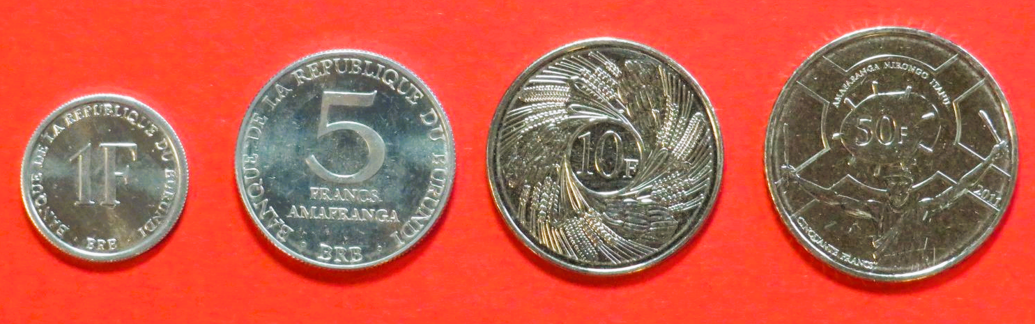 Burundi, 1/5/10/50 Francs, 1980+, uncirculated (unc)