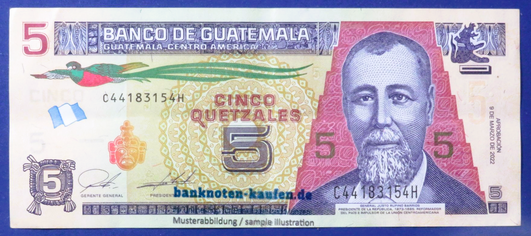 Guatemala, 5 Quetzales, 2022, circulated (USED / VF+)