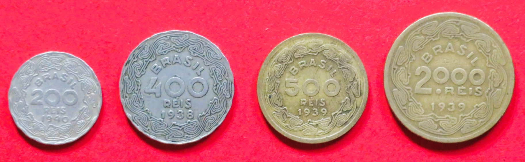 Brasilien - Set 1: 200/400/500/2.000 Reis, 1938-1940, gebraucht (used / ss)