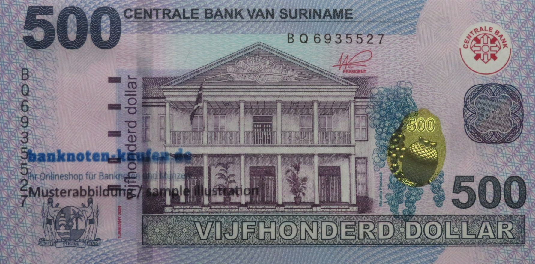 Suriname, 500 Dollars, 2024, uncirculated condition (UNC)