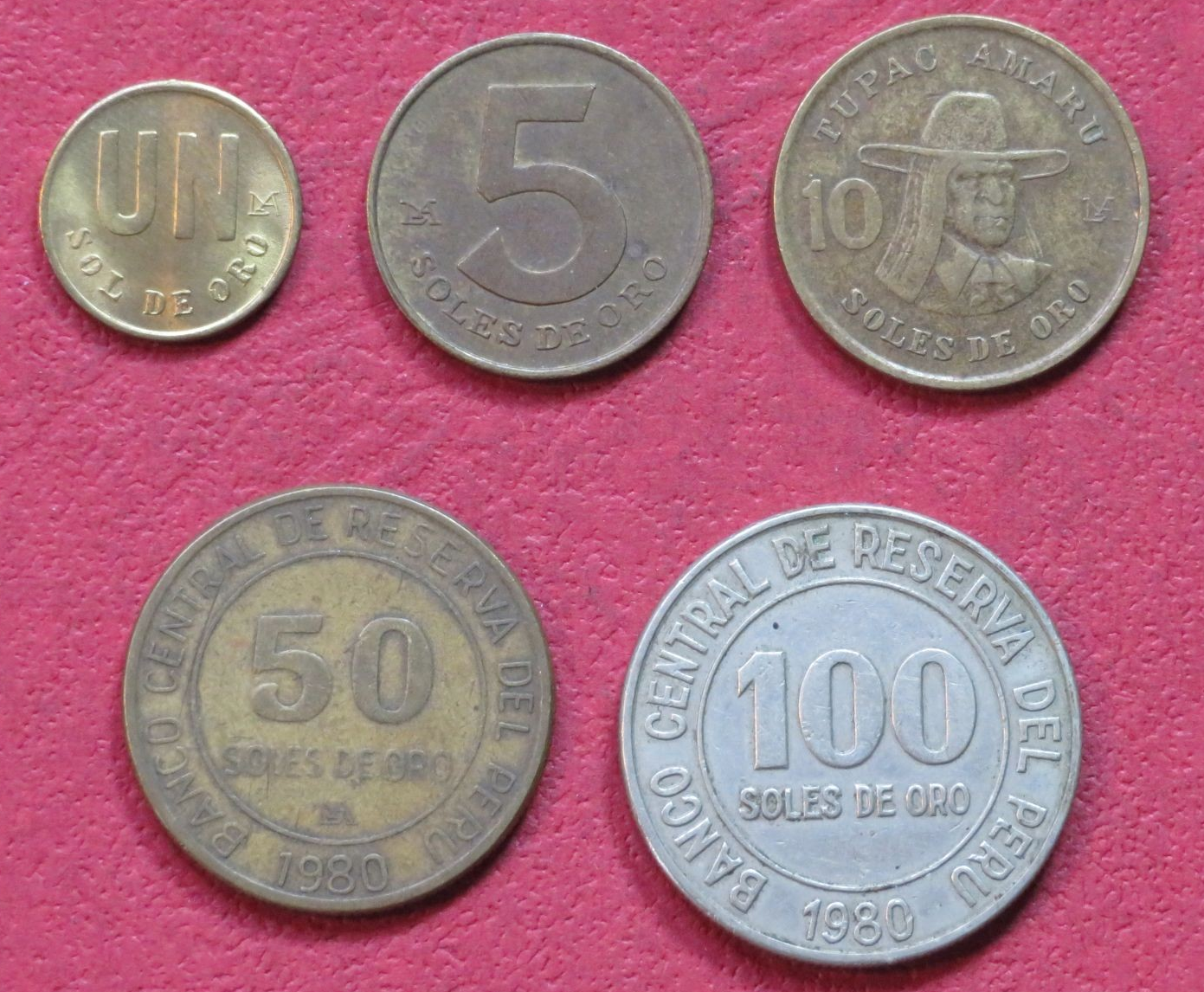 Peru - Set 8: Set 5 coins, 1-100 Soles, 1978-1983, USED