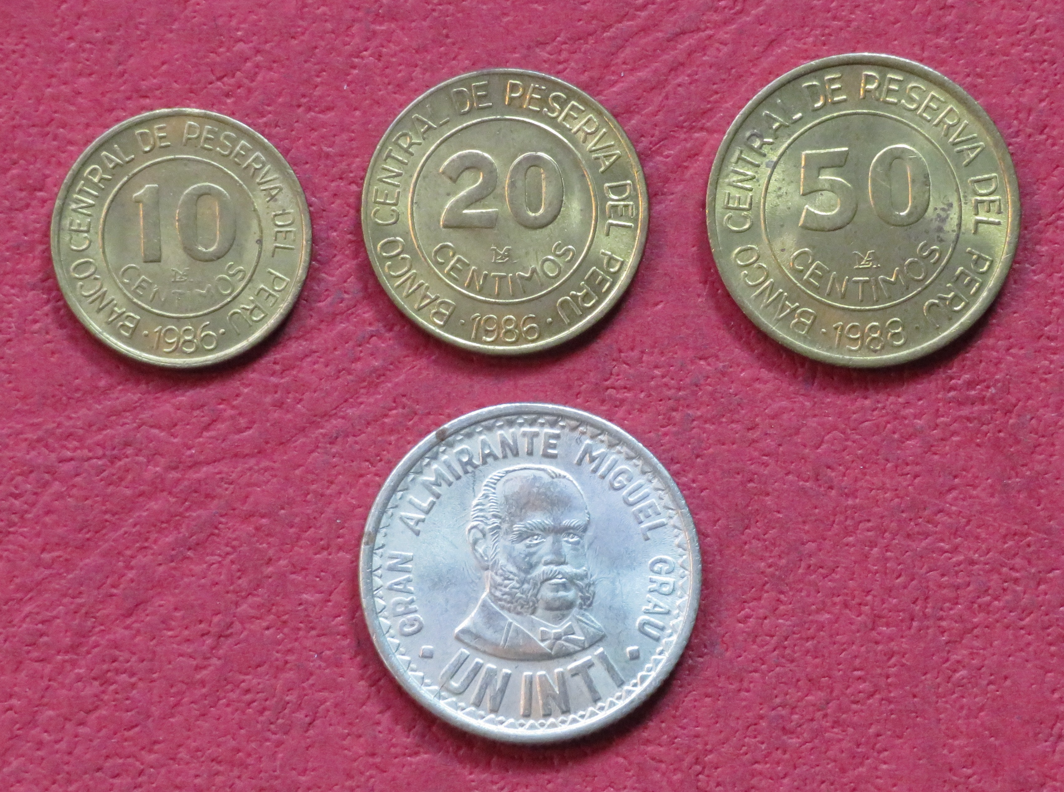 Peru - Set 10: Set 4 coins, 0,1-1 Inti, 1985-1988, USED