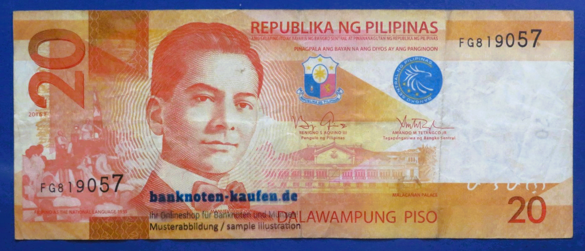 Philippines, 20 Piso, 2016F, circulated (USED / VF-), P-206a