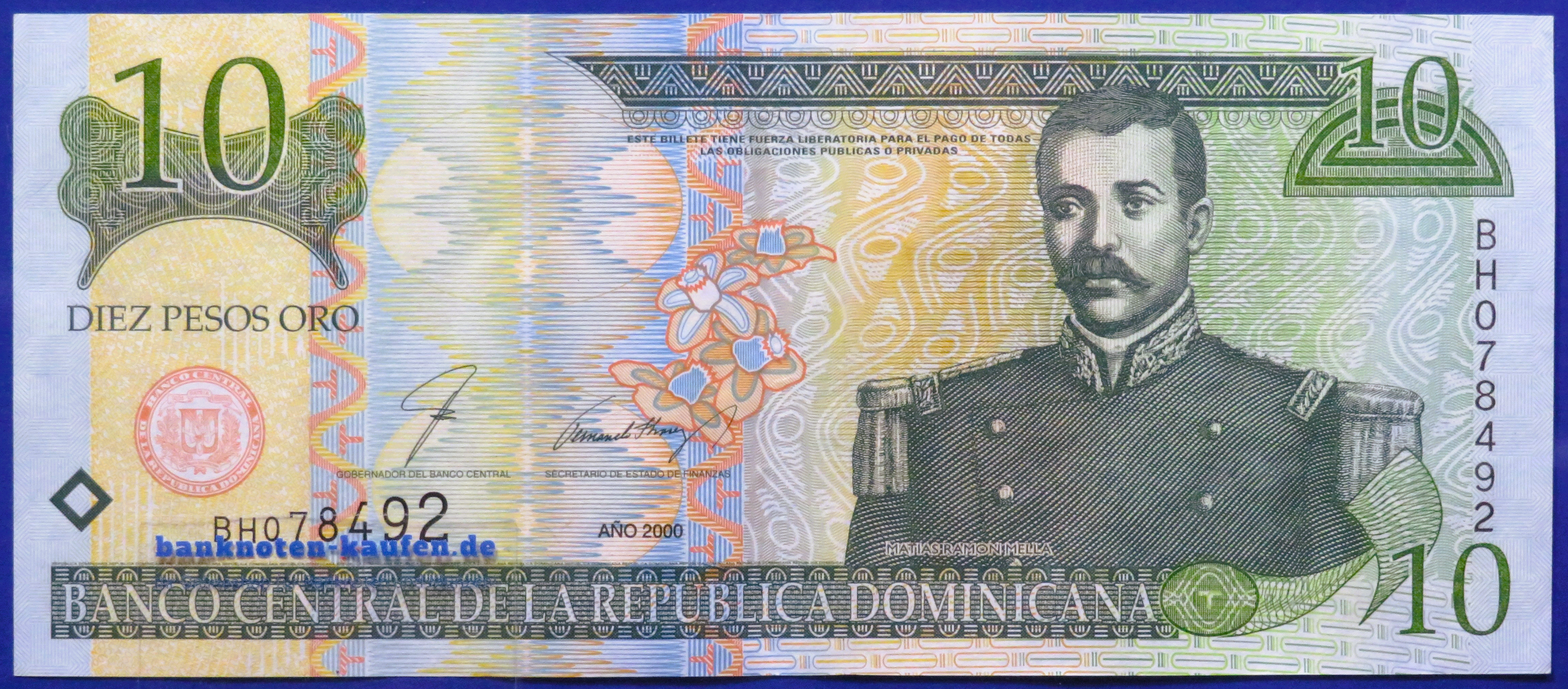Dominikanische Republik, 10 Pesos oro, 2000, gebraucht (USED / VF+), P-165a