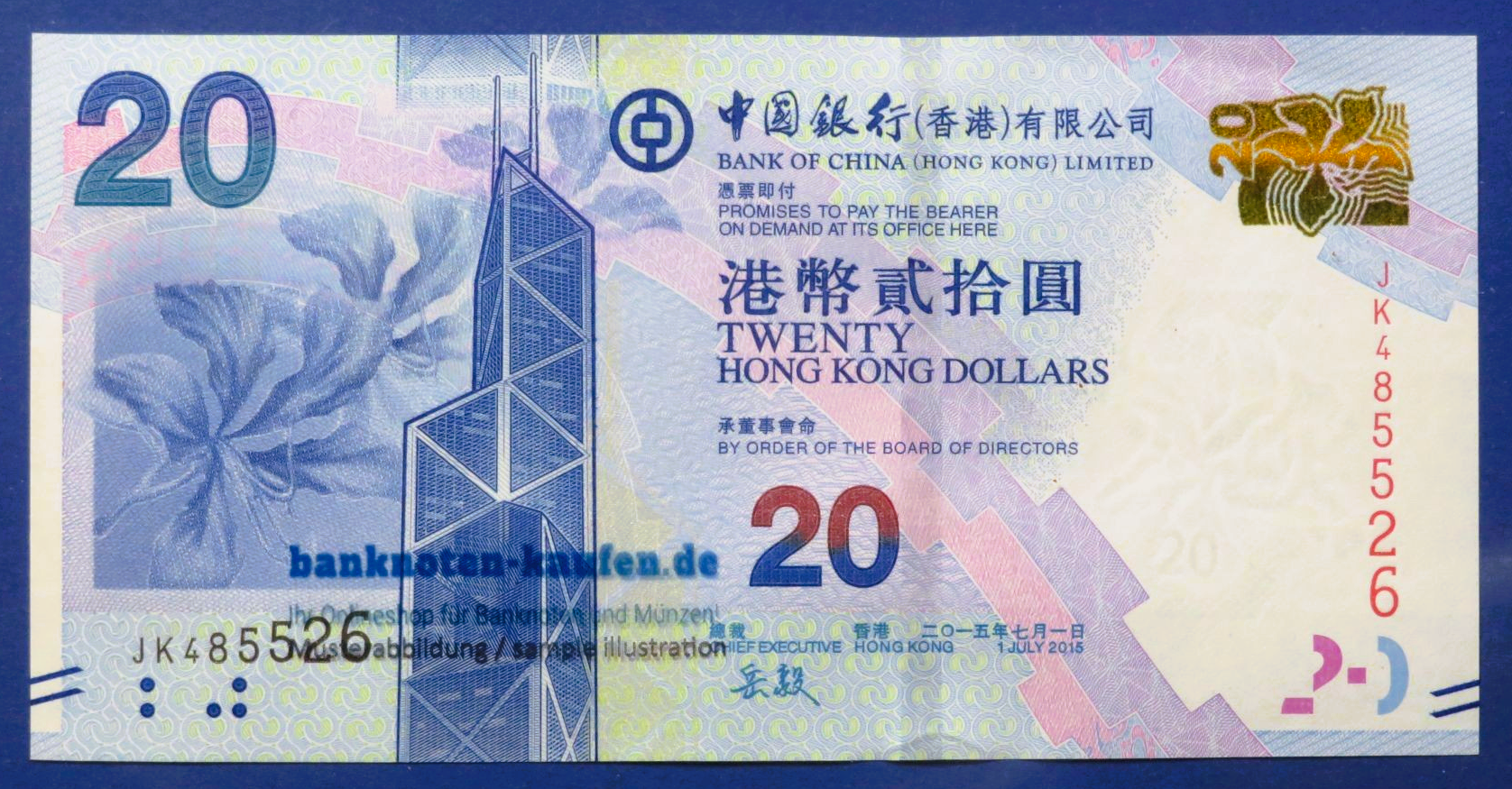 Hongkong, 20 Dollars, 2015, extremely fine (XF), P-341e  (BoC)