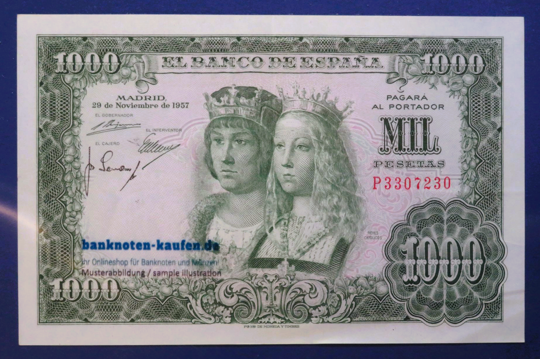 Spain - 1,000 Pesetas, 1957, circulated (USED / VF+), P-149a