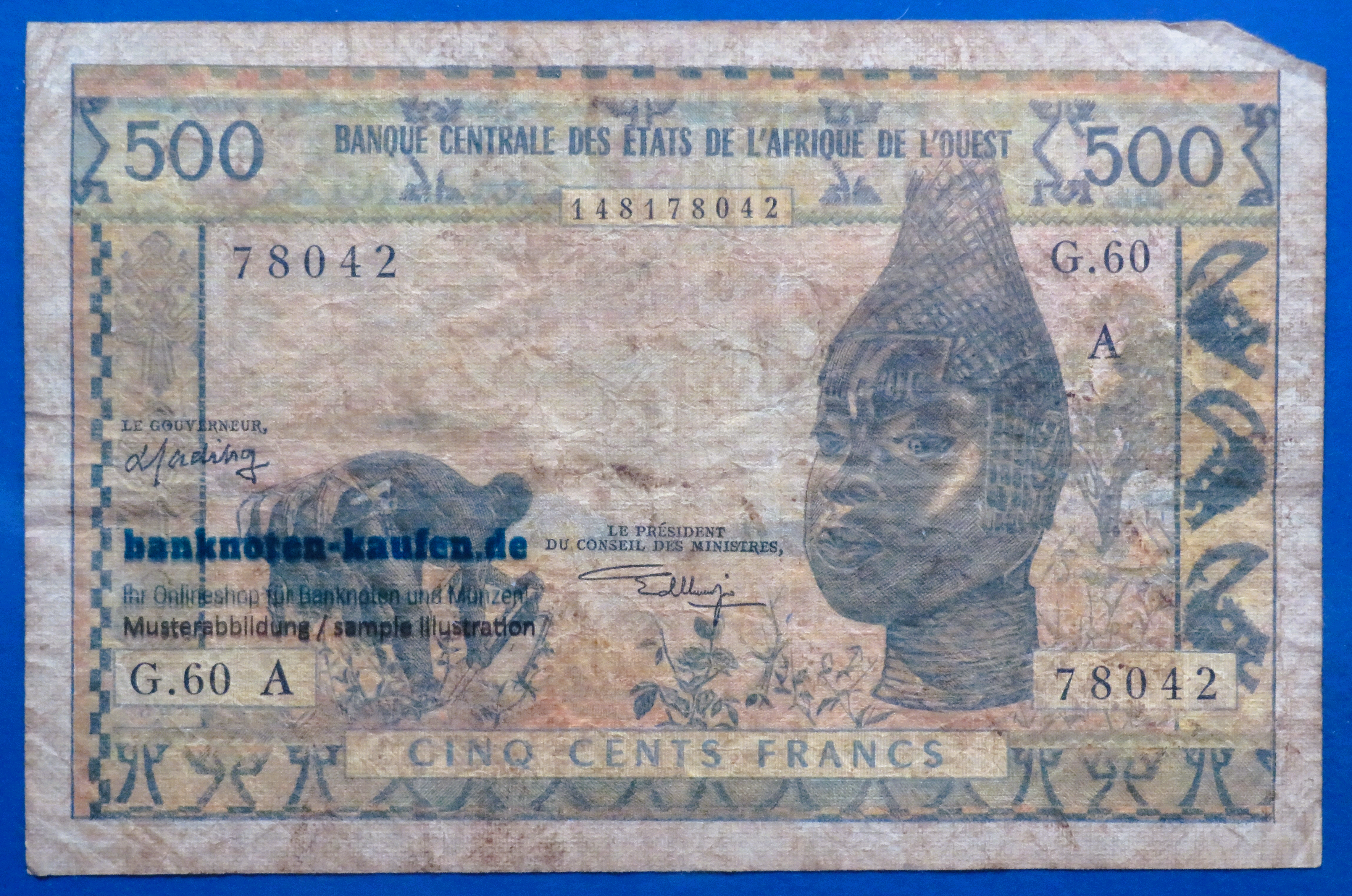 West African States, 500 Francs, ND (1959-64), circulated (USED / VG), P-102Ak