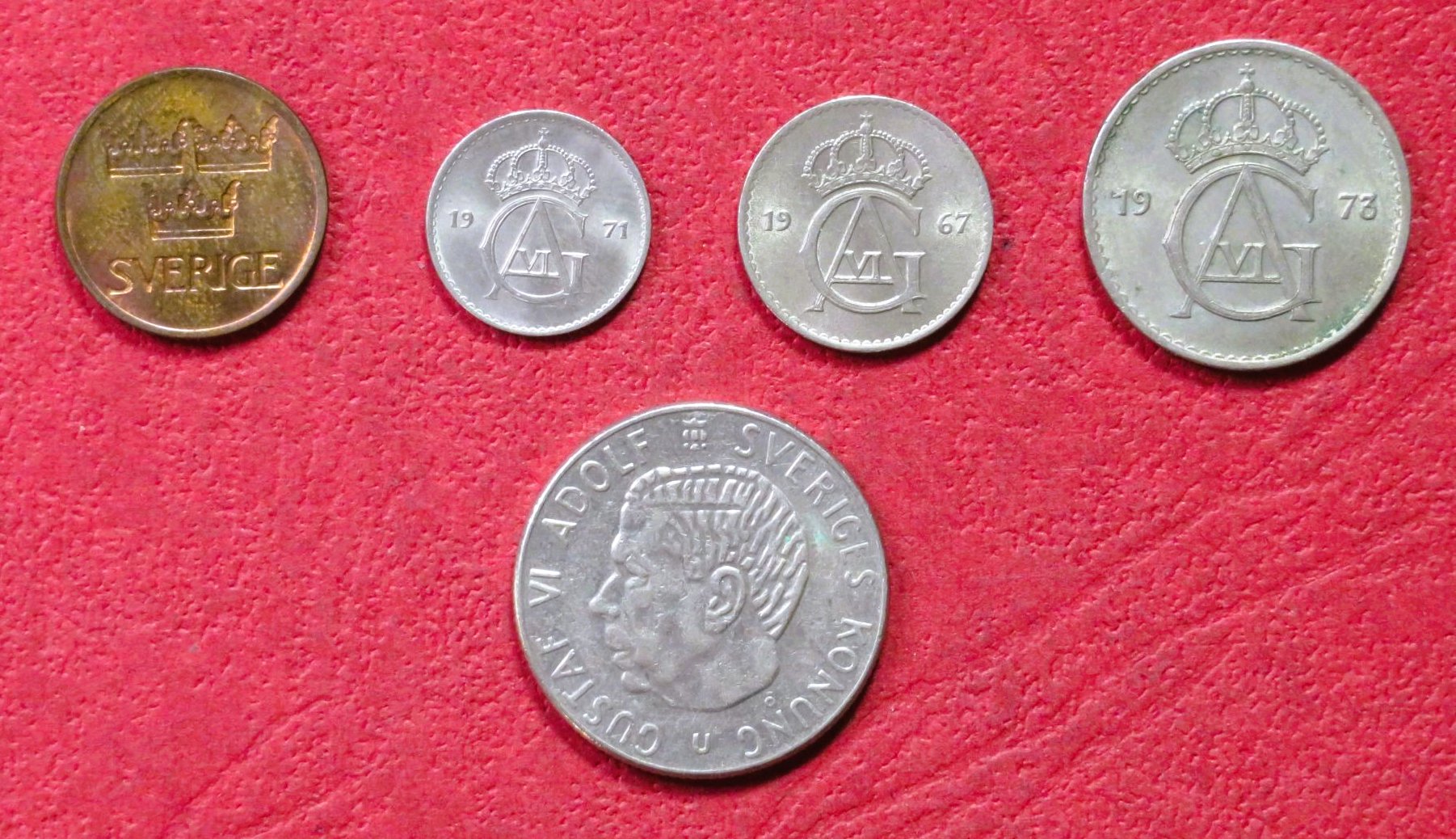 Sweden - Set 4: set of 5 coins, 0,05-1 Krona, 1962-1977, circulated (USED / vf)