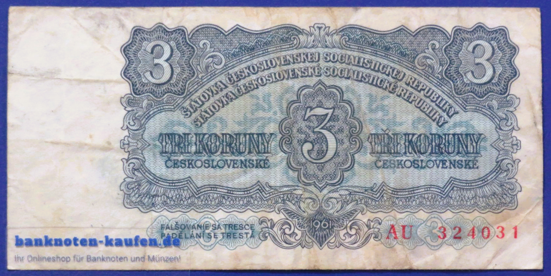 Czechoslovakia, 3 Koruny, 1961,  circulated (USED / F), P-81a