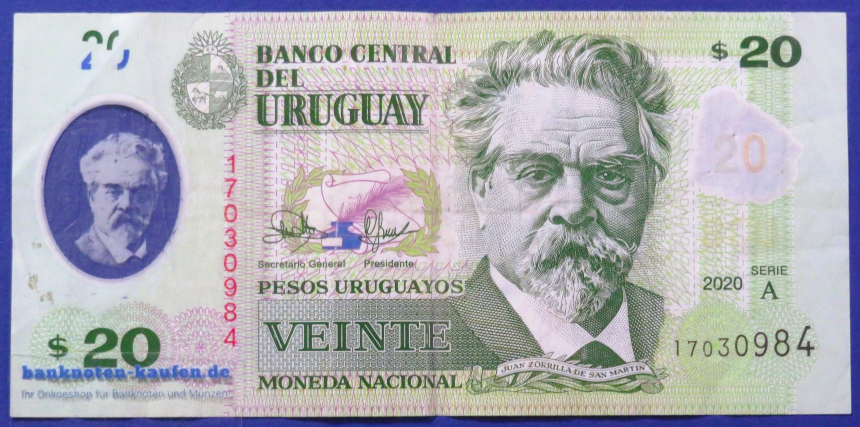 Uruguay, 20 Pesos Uruguayos, 2020, circulated (USED / F), Polymer, P-101
