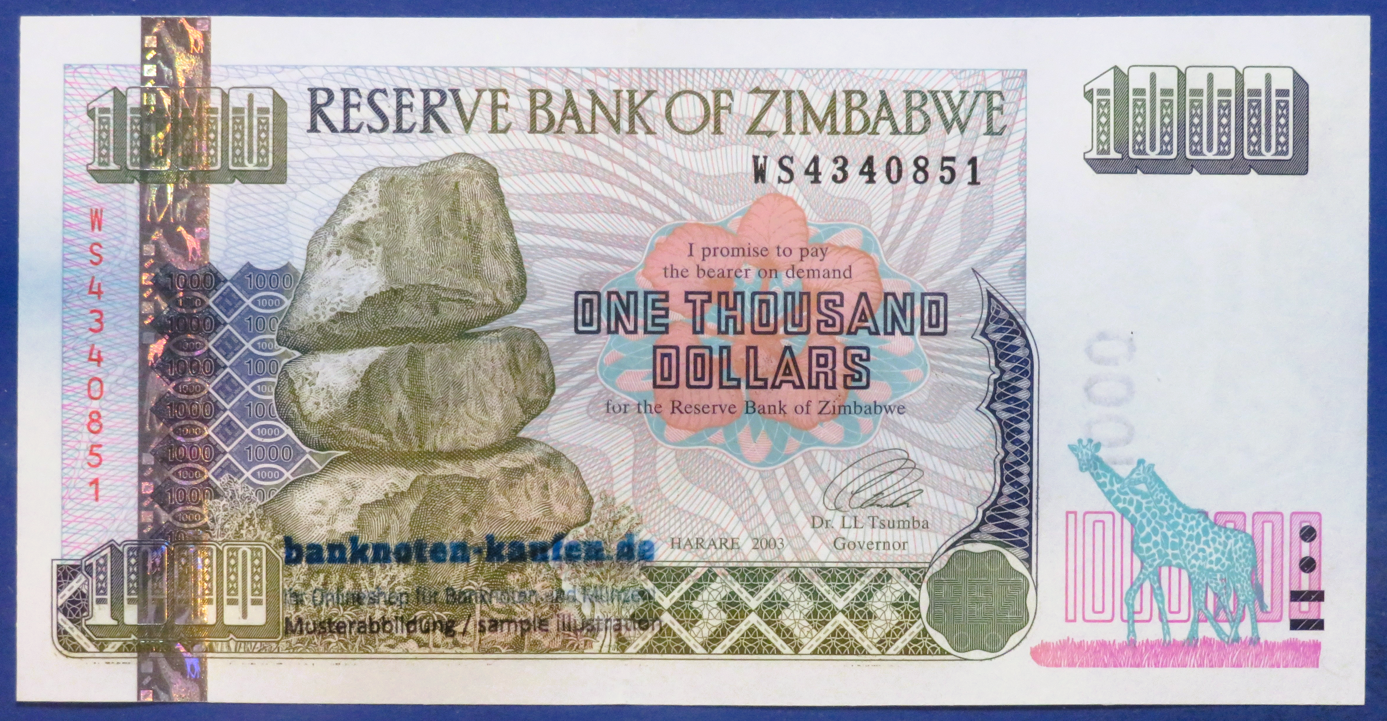 Zimbabwe - 1,000 Dollars, 2003, uncirculated (UNC), P-12b