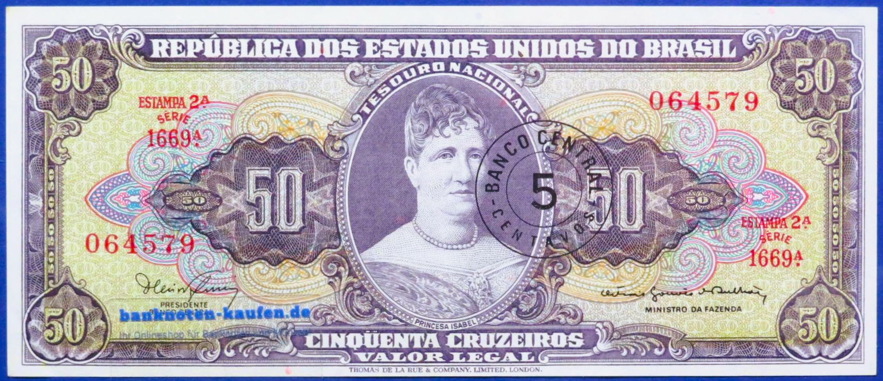Brasilien, 5 Centavos auf 50 Cruzeiros, ND (1966-1967), gebraucht (USED / XF), P-184b