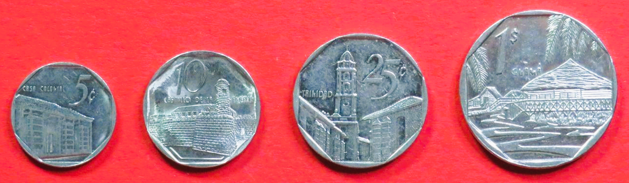 Karibik - Set 2:  5/10/25 Centavos + 1 Peso Convertible, 1994+, gebraucht (used / ss+), # 713-715/717