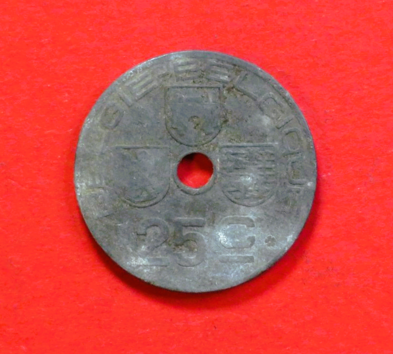 Belgium:  25 Centiemen (nl-type / zinc), 1942-1947, circulated (USED / vf)
