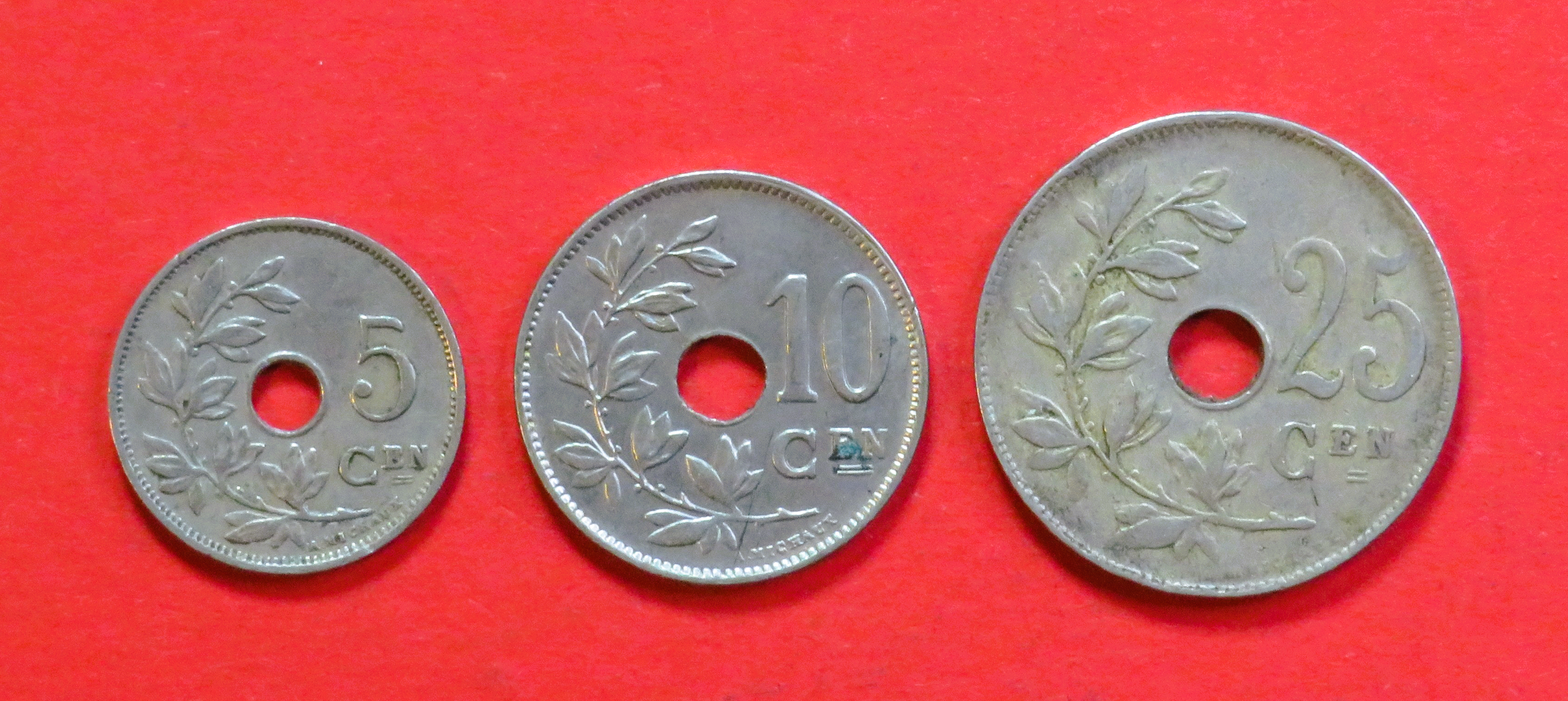 Belgium - Set 3:  5/10/25 Centiemen (nl-type), 1910-1930, circulated (USED / vf), Albert I.