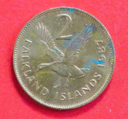 Falkland Inseln: 2 Pence, 1987, gebraucht (used / ss), # 3