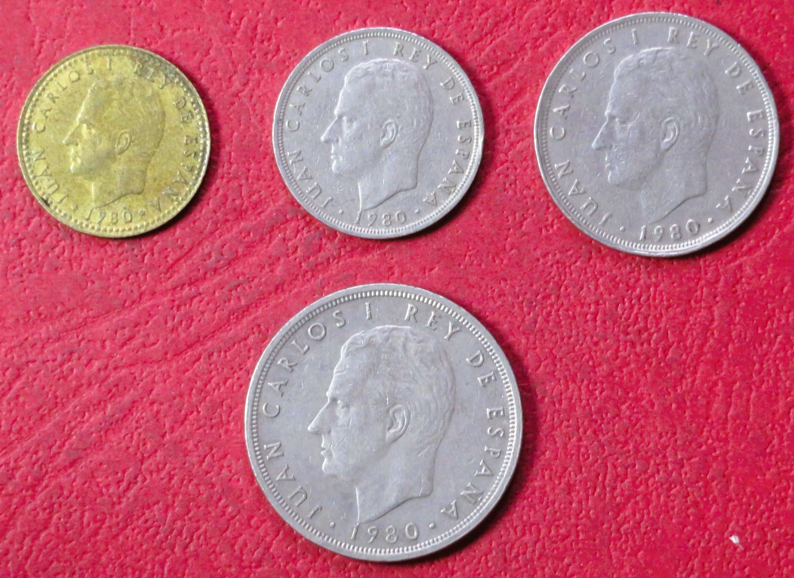 Spain - Set 5:  4 coins, 1-50 Pesetas, 1980, circulated (USED / vf), Worldcup `82 Spain