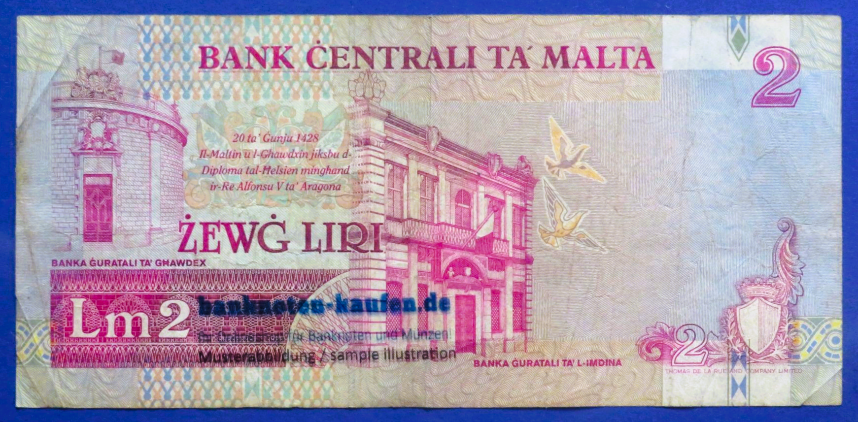 Malta, 2 Liri, L.1967 (1994), gebraucht (USED / F), P-45a