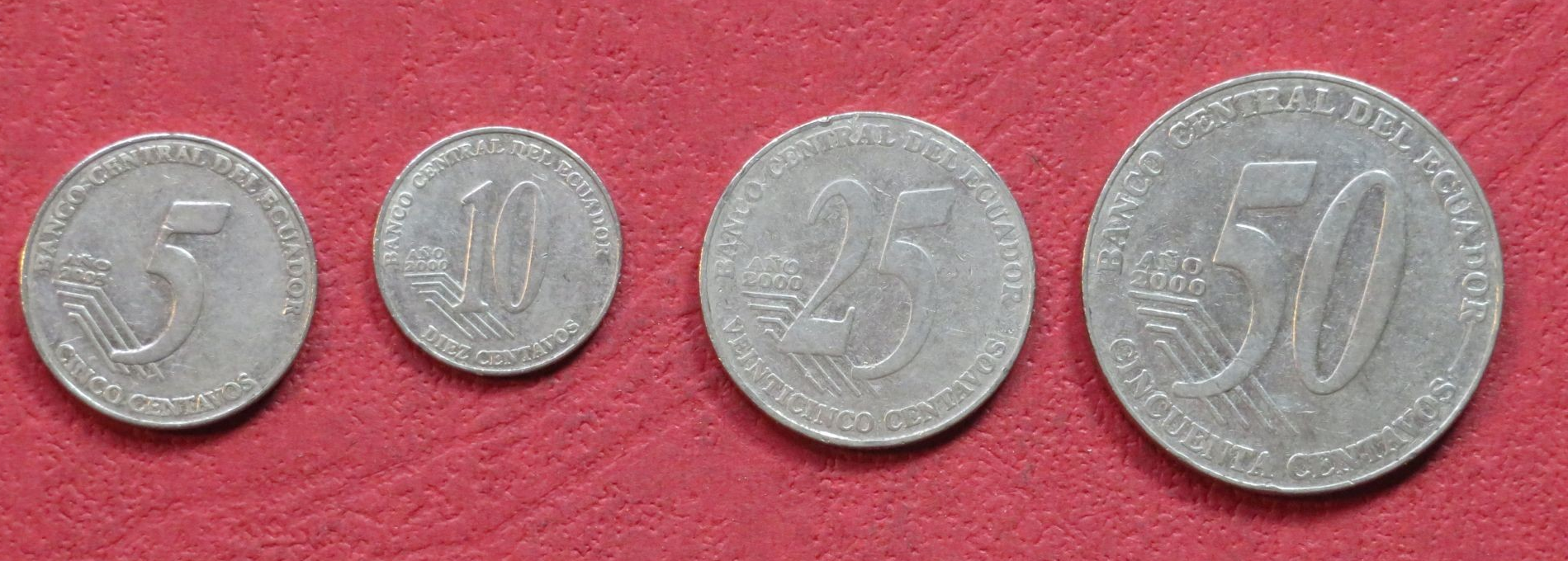 Ecuador - Set Nr. 5: Set of 4 coins, 0,05-0,50 Sucres (USD), since 2000, USED
