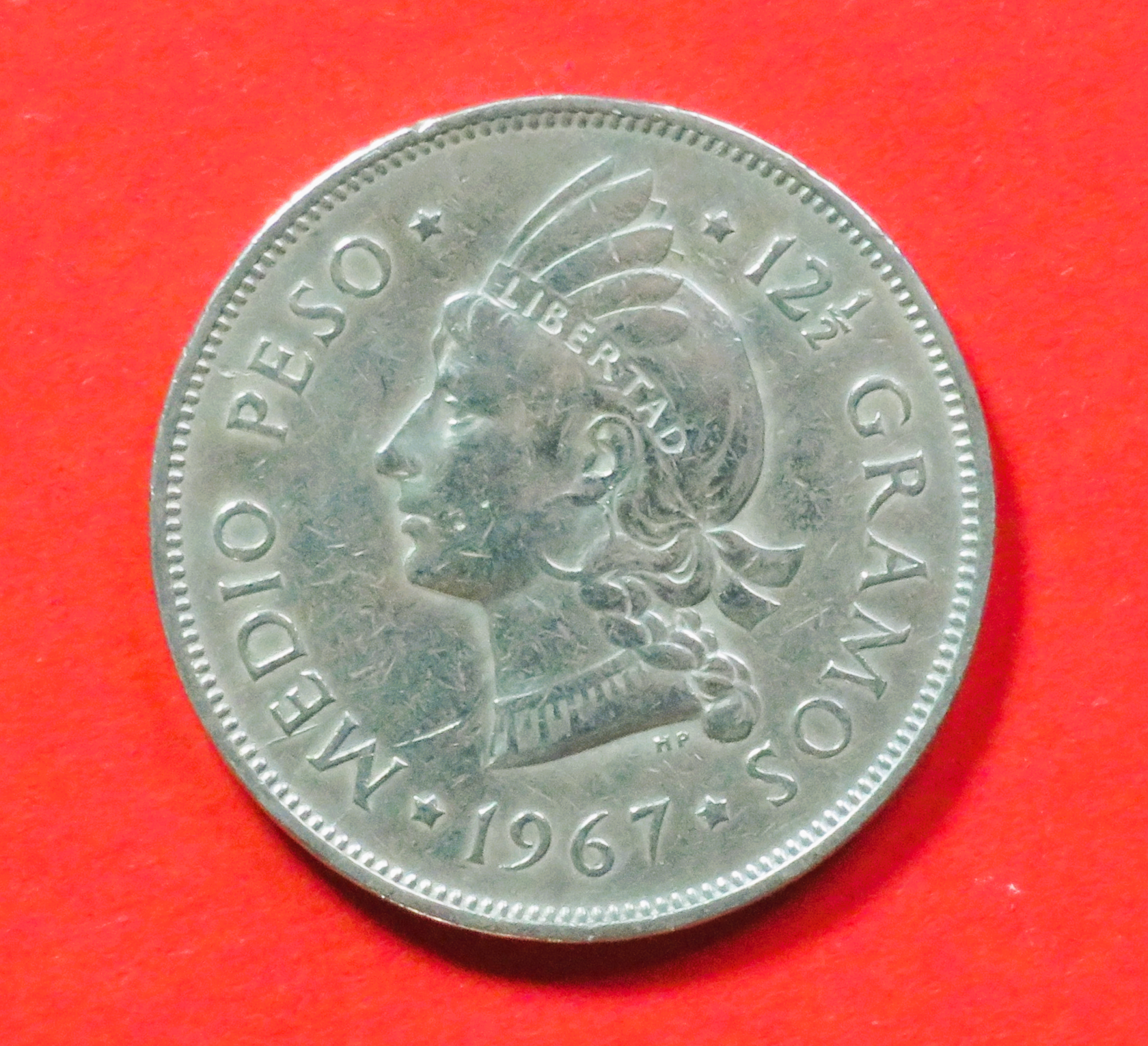 Dominikanische Republik: 50 Centavos, 1967-1975, gebraucht (used / ss), # 6a.1