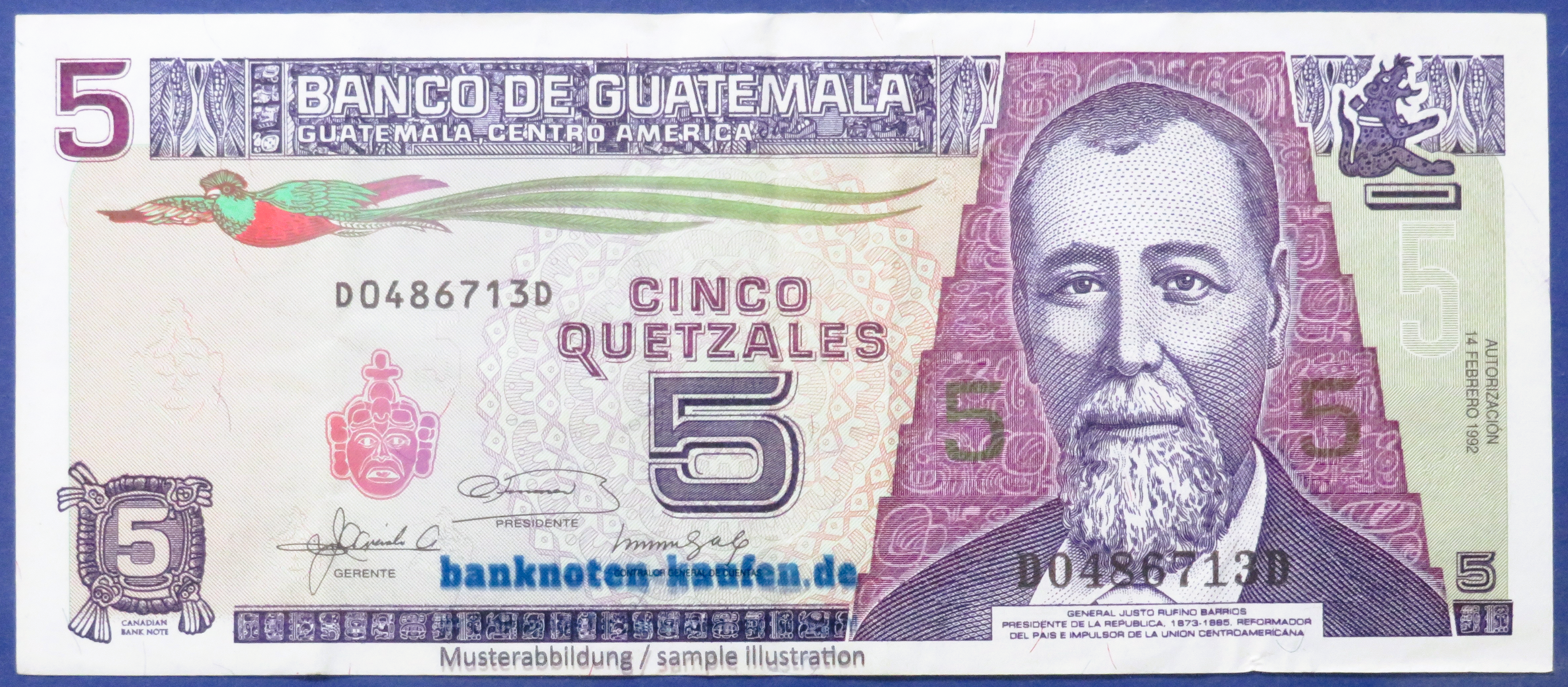 Guatemala, 5 Quetzales, 1992, gebraucht (USED / VF), P-74c(?)
