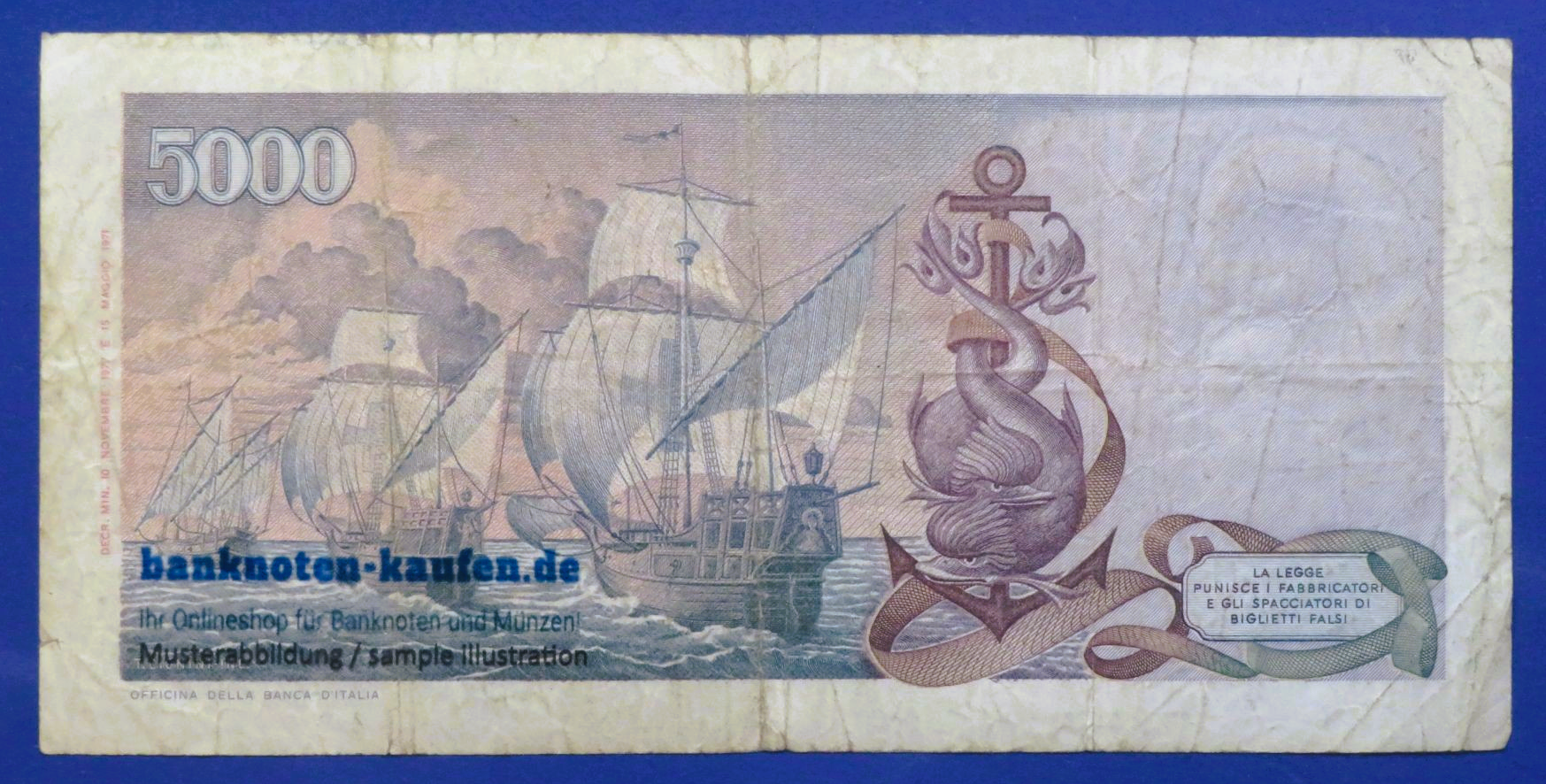 Italien, 5.000 Lire, 1977, gebraucht (USED / F), P-102c