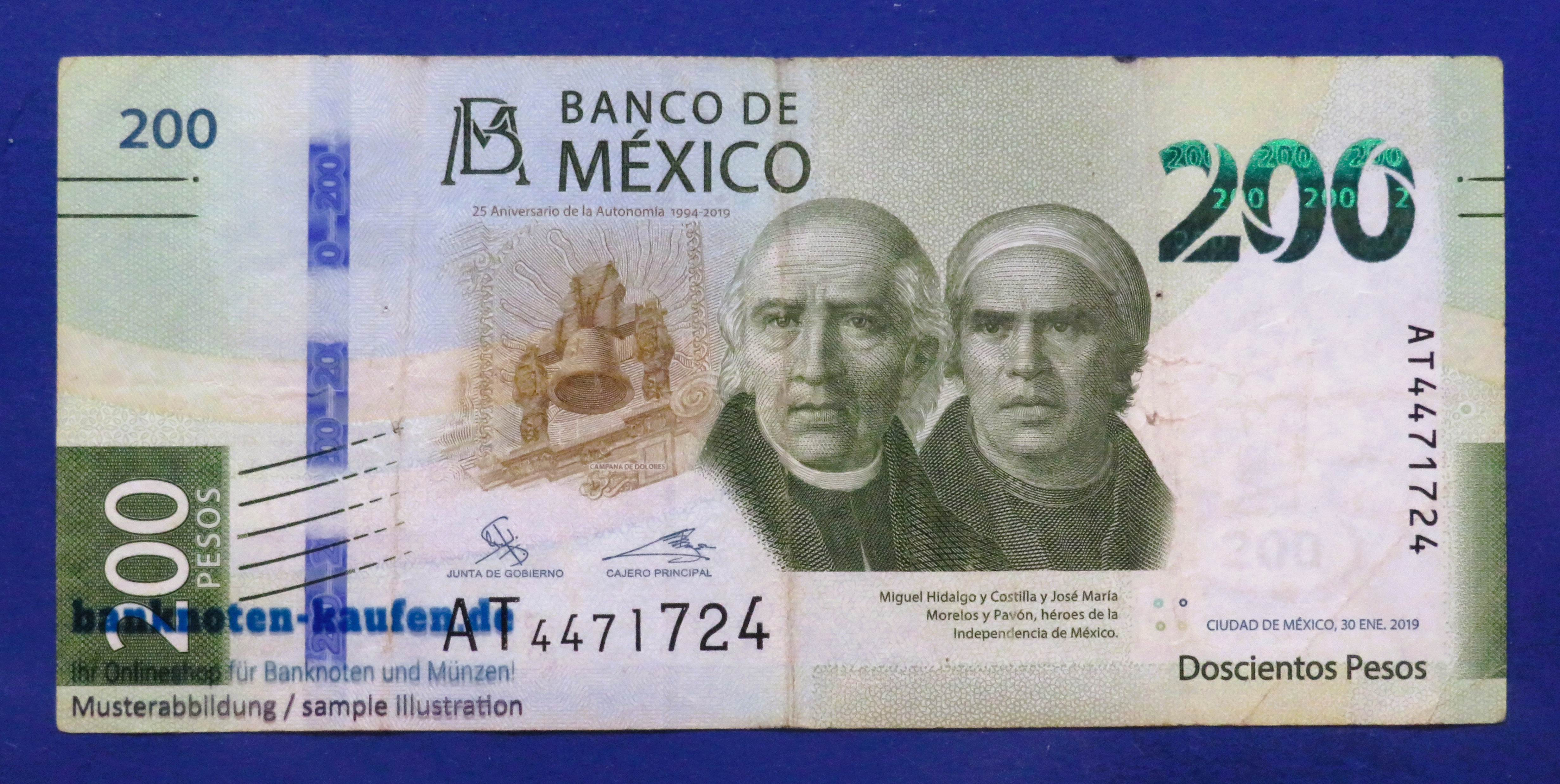 Mexico, 200 Pesos, 2019, circulated (USED / F), Commemorative issue
