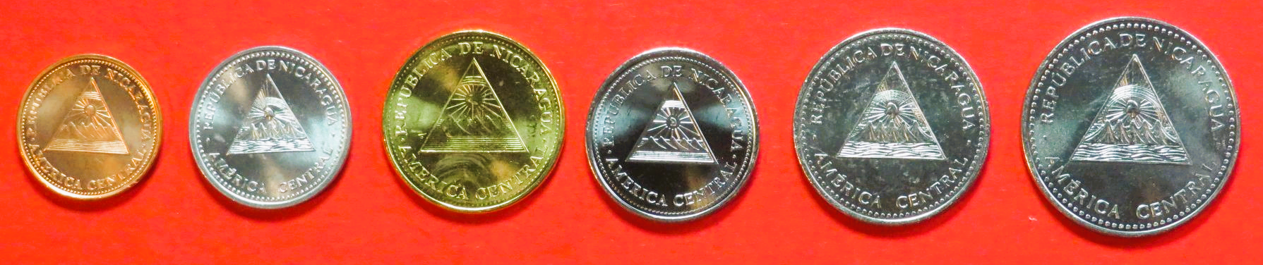 Nicaragua, 5/10/25/50 Centavos + 1/5 Cordobas, 1997+, uncirculated (UNC)