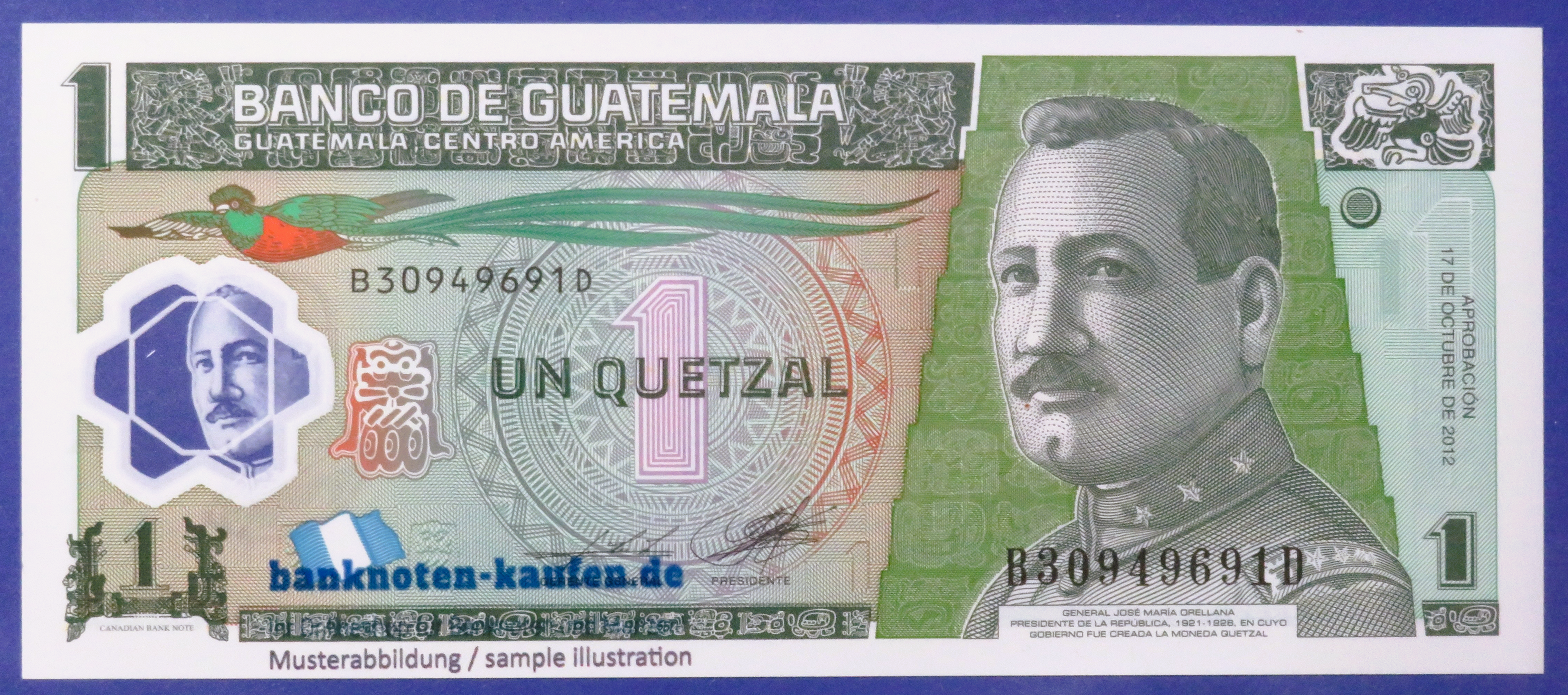 Guatemala, 1 Quetzal, 2012, uncirculated (UNC) Polymer