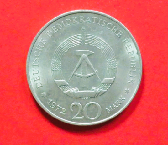 DDR: 20 Mark, 1972, gebraucht (used / ss+), Gedenkausgabe - Schiller, # 39