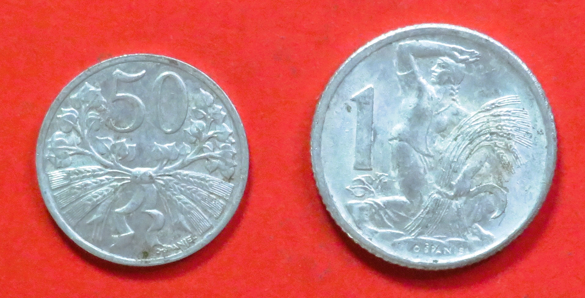Czechoslovakia - Set 7:  50 Haleru + 1 Koruna, 1951-53, circulated (USED / vf)