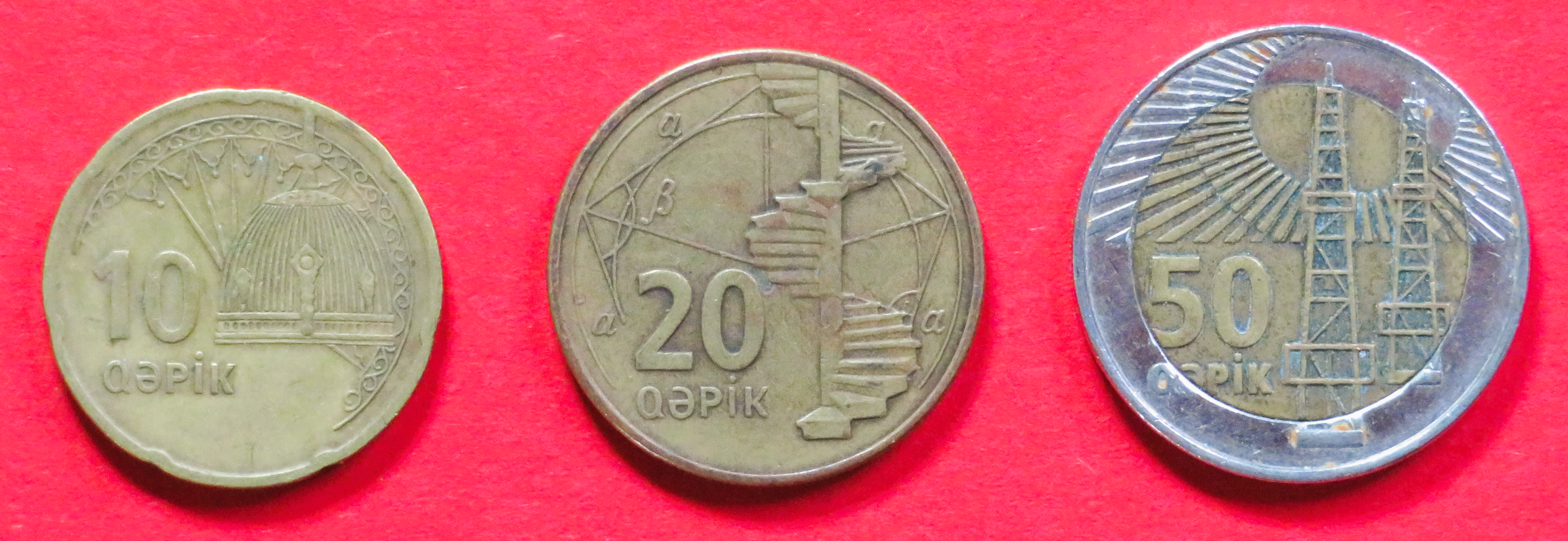 Aserbaidschan: 10/20/50 Qapik, ND2006+, gebraucht (used / ss), # 16-18